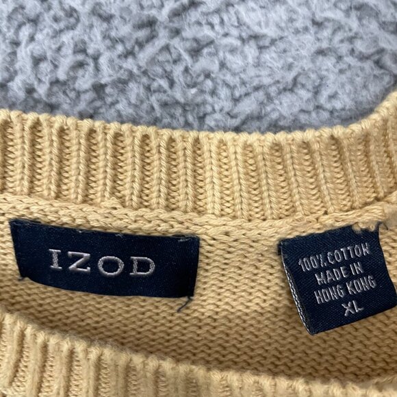 VTG Izod Sweater Men XL Yellow Block Pattern Knit Crewneck - Picture 4 of 8